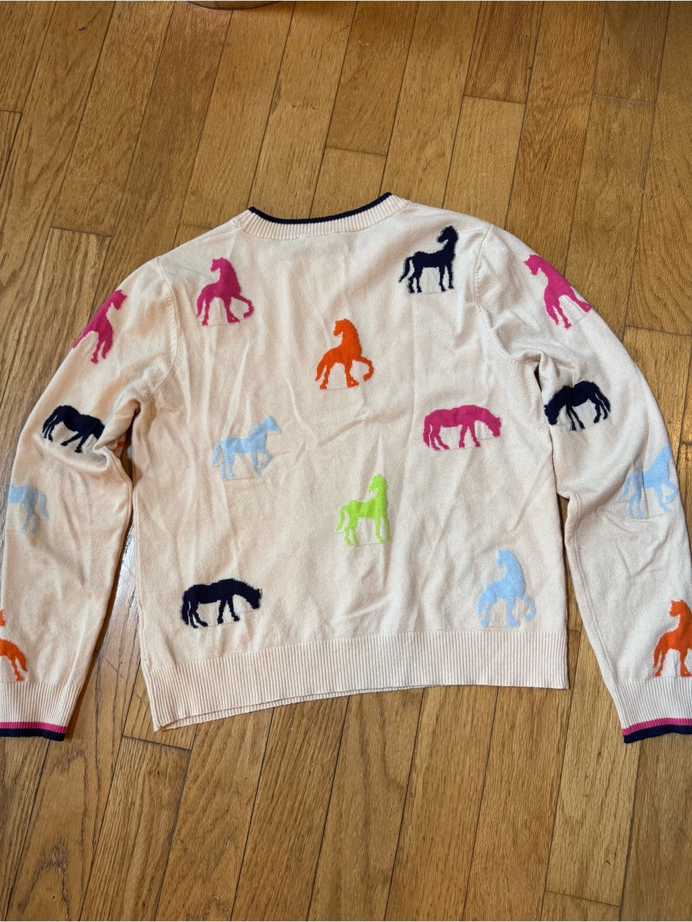 THML Womens Cream Crewneck Sweater Multicolor Horse Motifs Sz M Equestrian - Picture 6 of 11